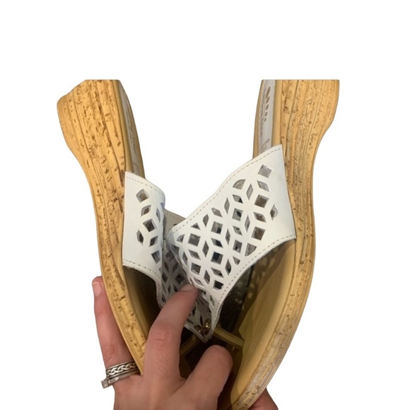 SPRING STEP Sandals White Leather Wedge Slides Size 40 Made in Italy US Sz 9.5 - Picture 8 of 9